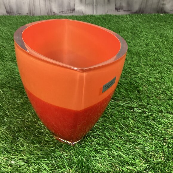 Waterford Evolution Orange Red Stripe Oval Modern Glass Vase - Picture 5 of 14